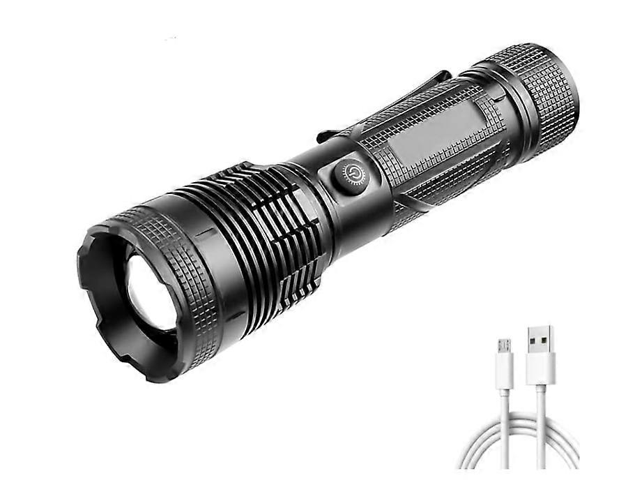 Flashlight XHP160 4-core Flash Light USB Rechargeable Flashlights Torch Work Lights Zoomable Lantern(Black)