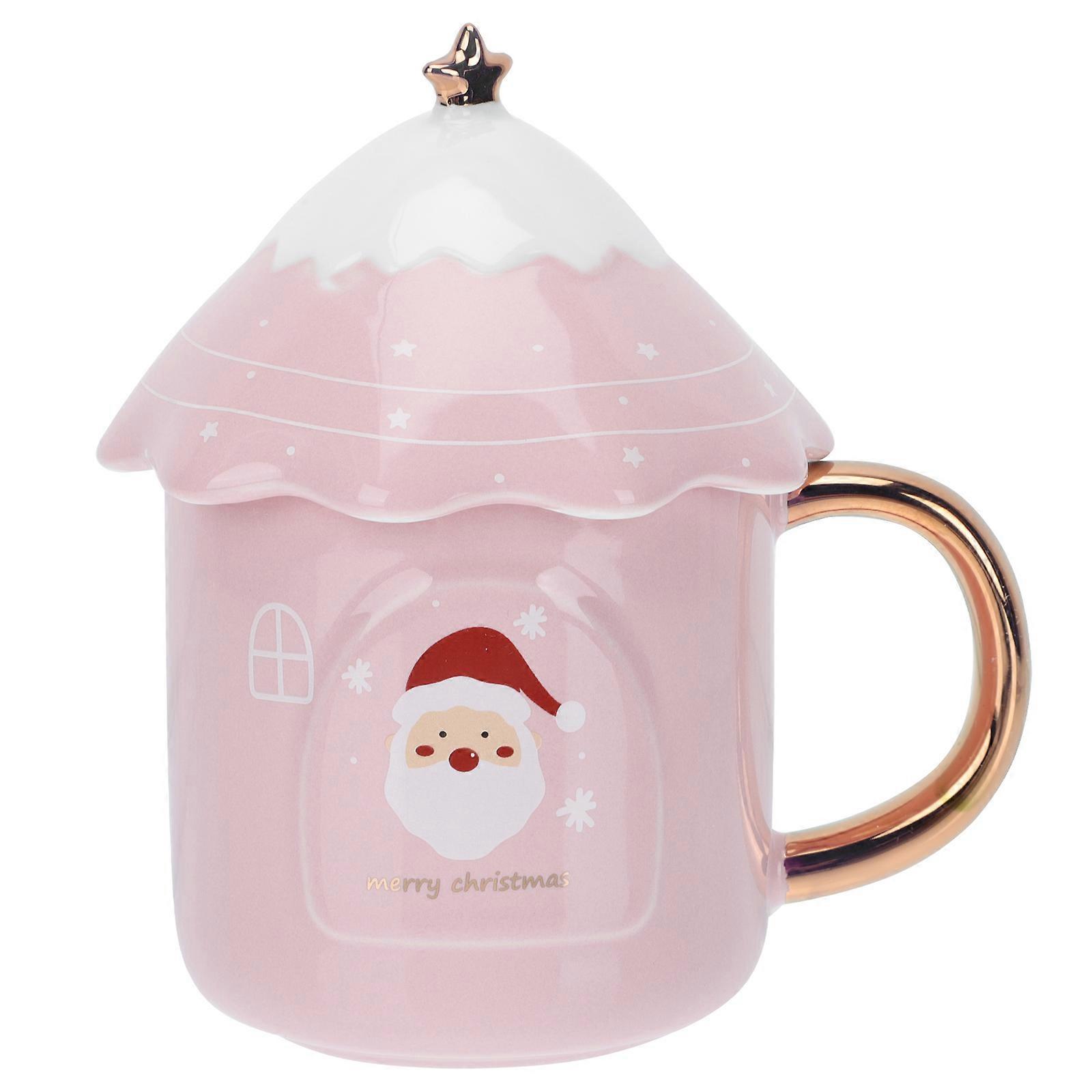 Ceramic Mug Christmas present Portable Beverage Container Home Use Pink 1Pack