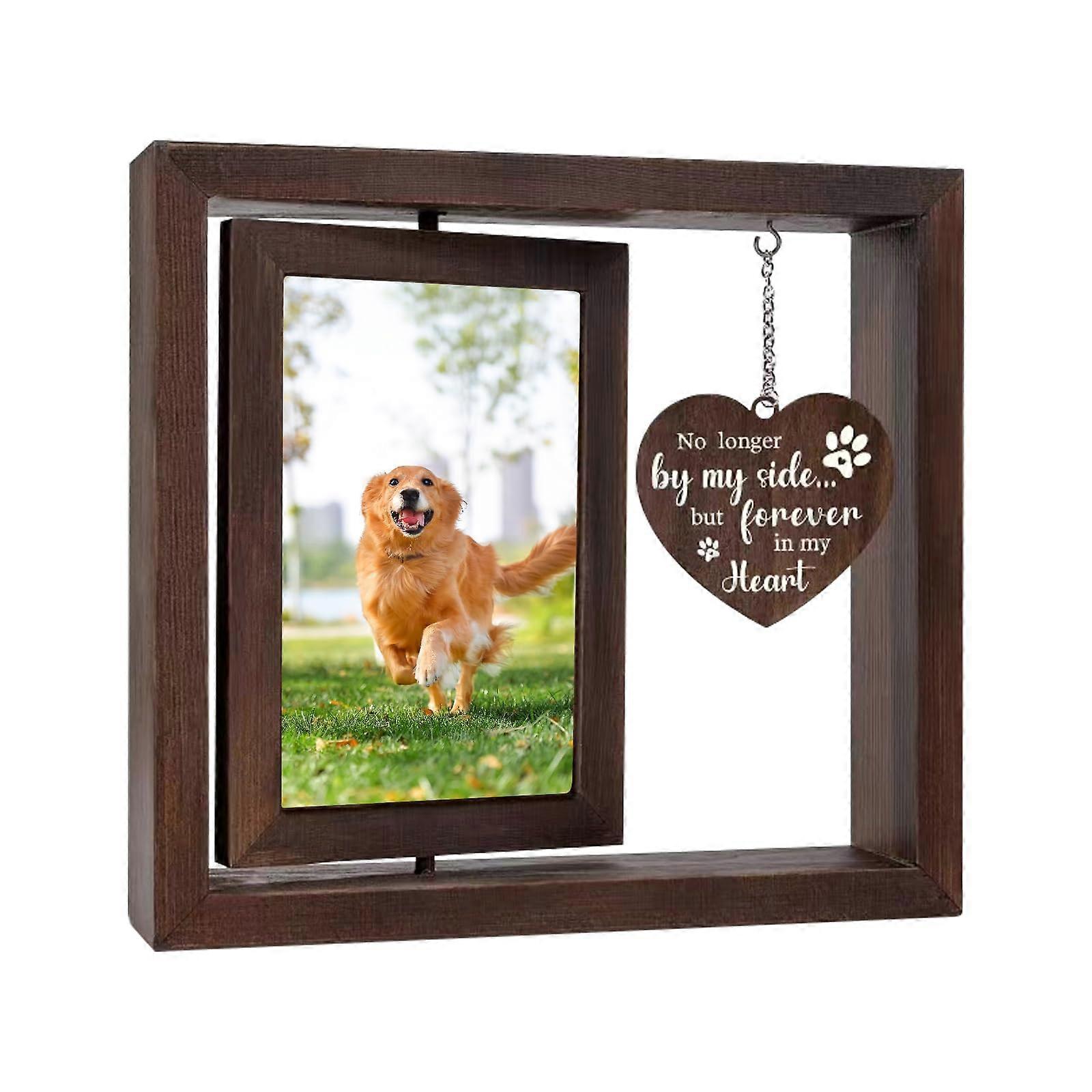 Wooden Picture Frame Dog Cat 3D Rotatable Photo Frame for Dog and Cat Owners, Memorial Display 23 x 20.5 cm