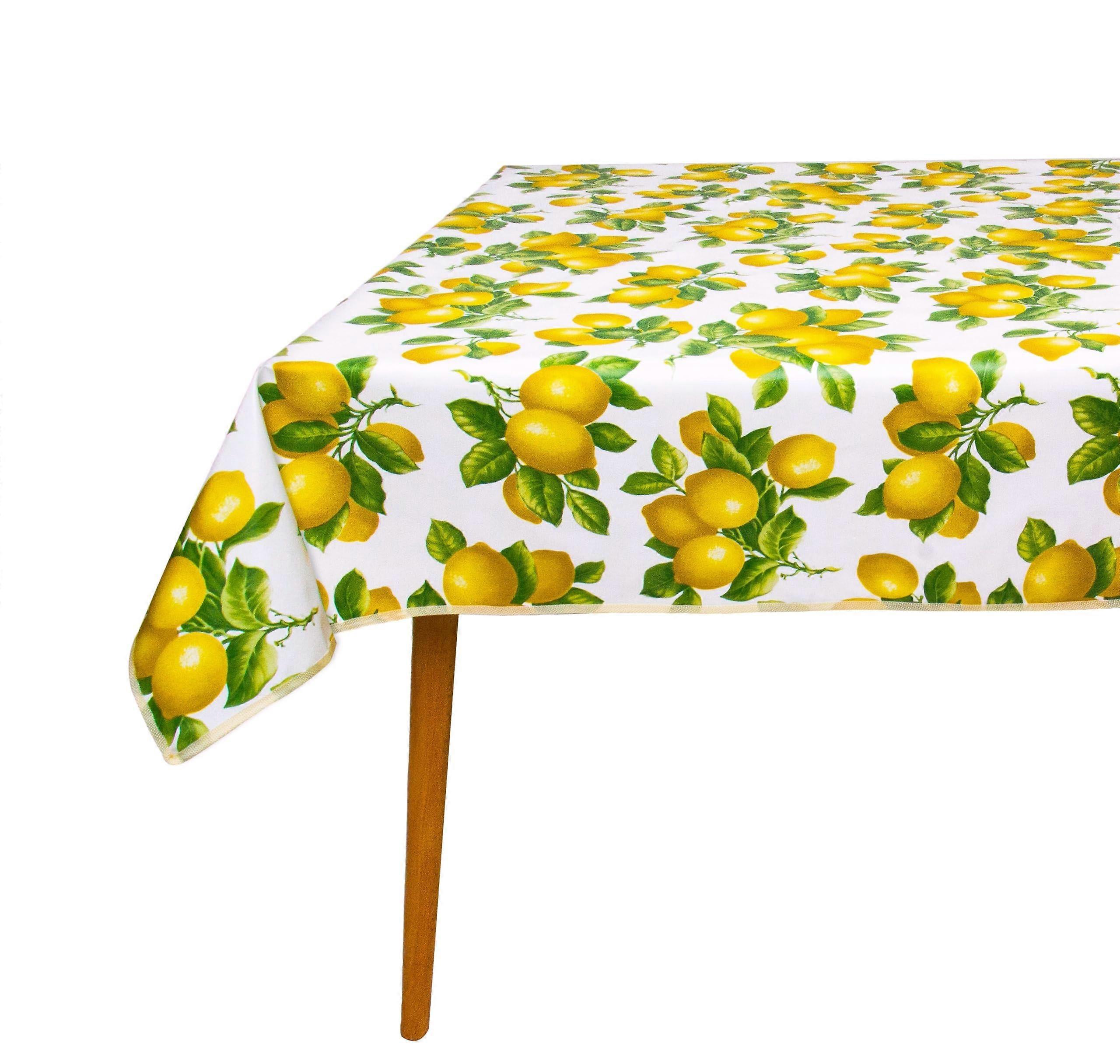 Oilcloth Tablecloth 140 x 140 cm Yellow with Lemons, Water-Repellent, Easy to Clean, Edge Reinforced, Weatherproof