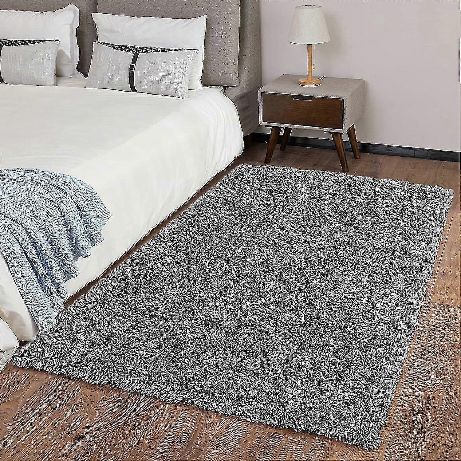 Machine Washable Rugs - 3 x 5 Feet Gray Area Rug for Bedroom Soft Fluffy Shaggy Non-Slip Carpet