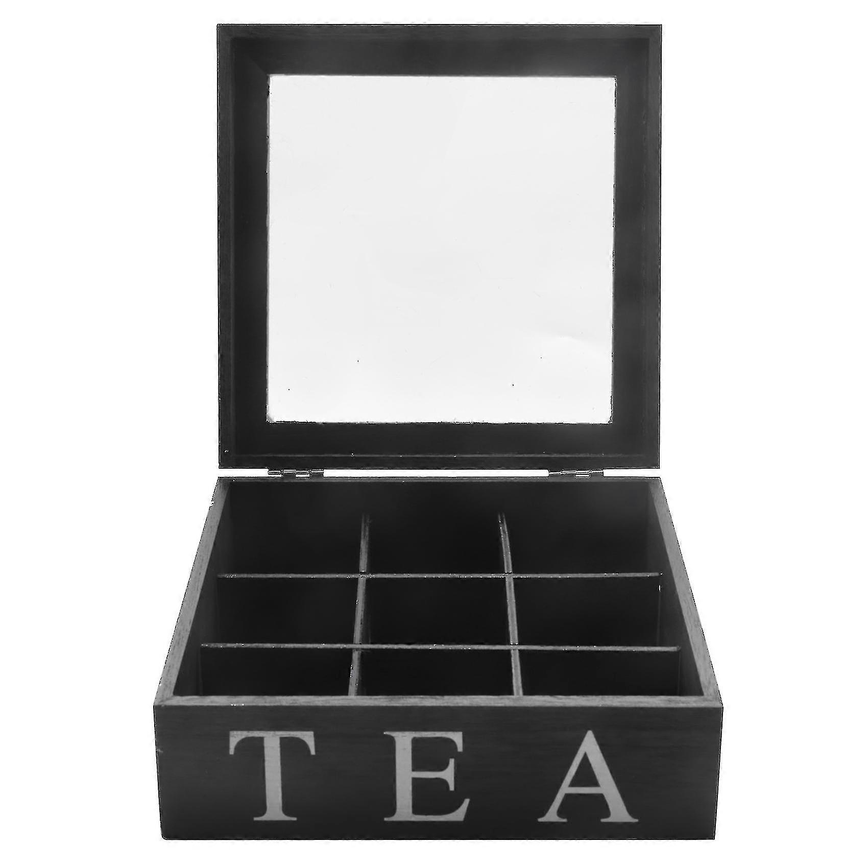 Wooden 9 compartment tea box tea bag container storage box square gift box transparent top cover