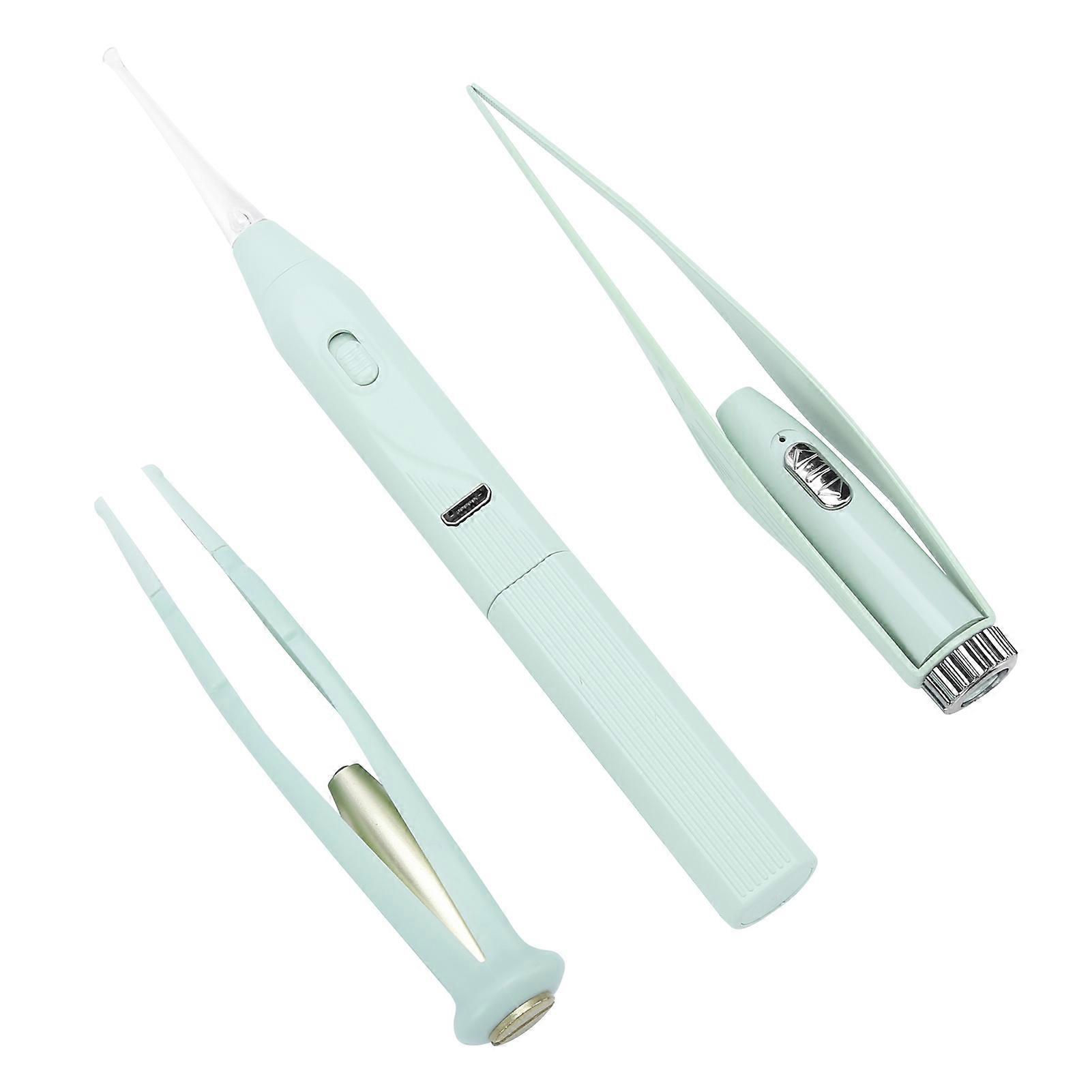 3Pcs USB Rechargeable LED Ear Wax Remover Set Green with Light