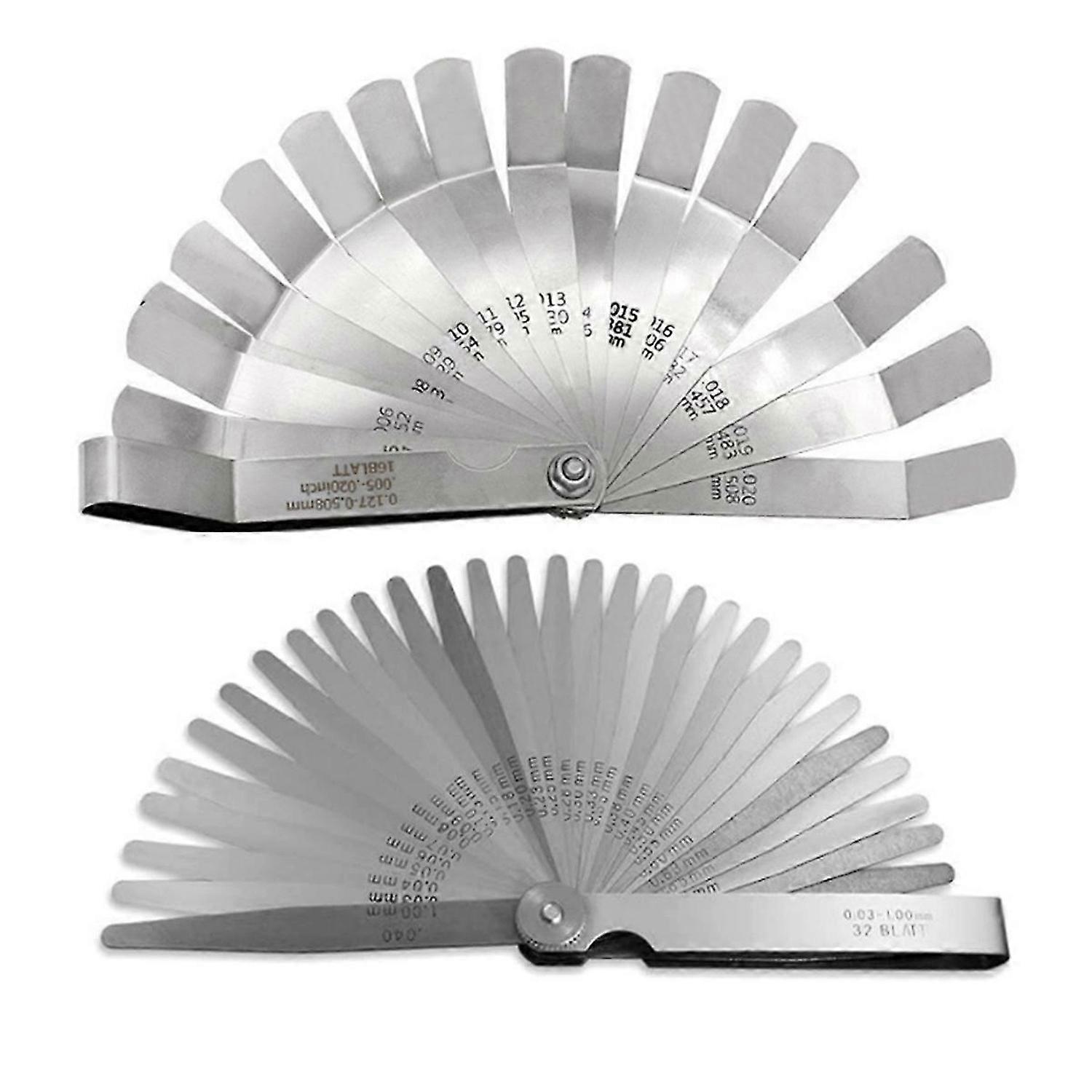 Feeler Gauges Set, 32 Tapered and 16 Offset Feeler Gauge Set, Dual Marked SAE and Metr