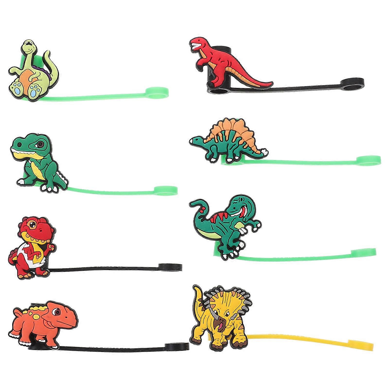 Dinosaur Straw Tip Caps Practical and Decorative Picnic 8Pcs
