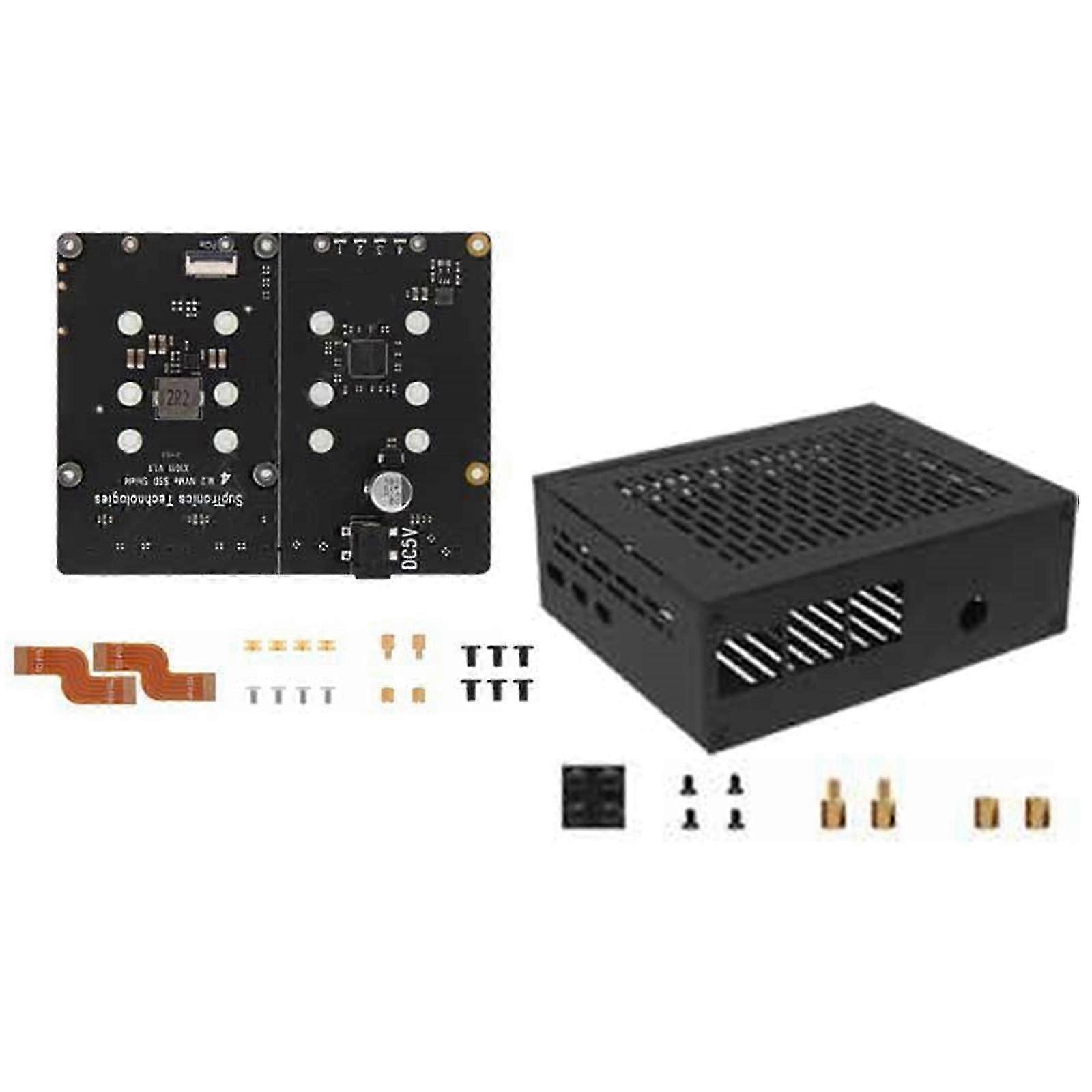 (With Case) X1011 4-ports M.2 Nvme Ssd Expansion Board Pcie Switching For Rpi 5 Support M.2 Nvme Ssd 2280 2260 2242 2230