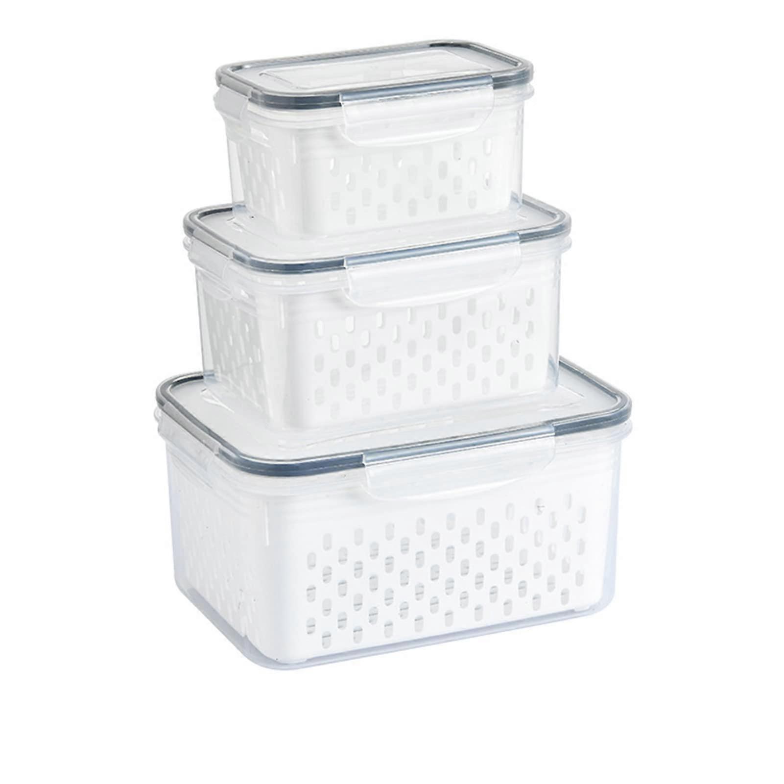 3-Pack Transparent Food Storage Baskets with Removable Strainer, Stackable Kitchen Organizer for Refrigerator