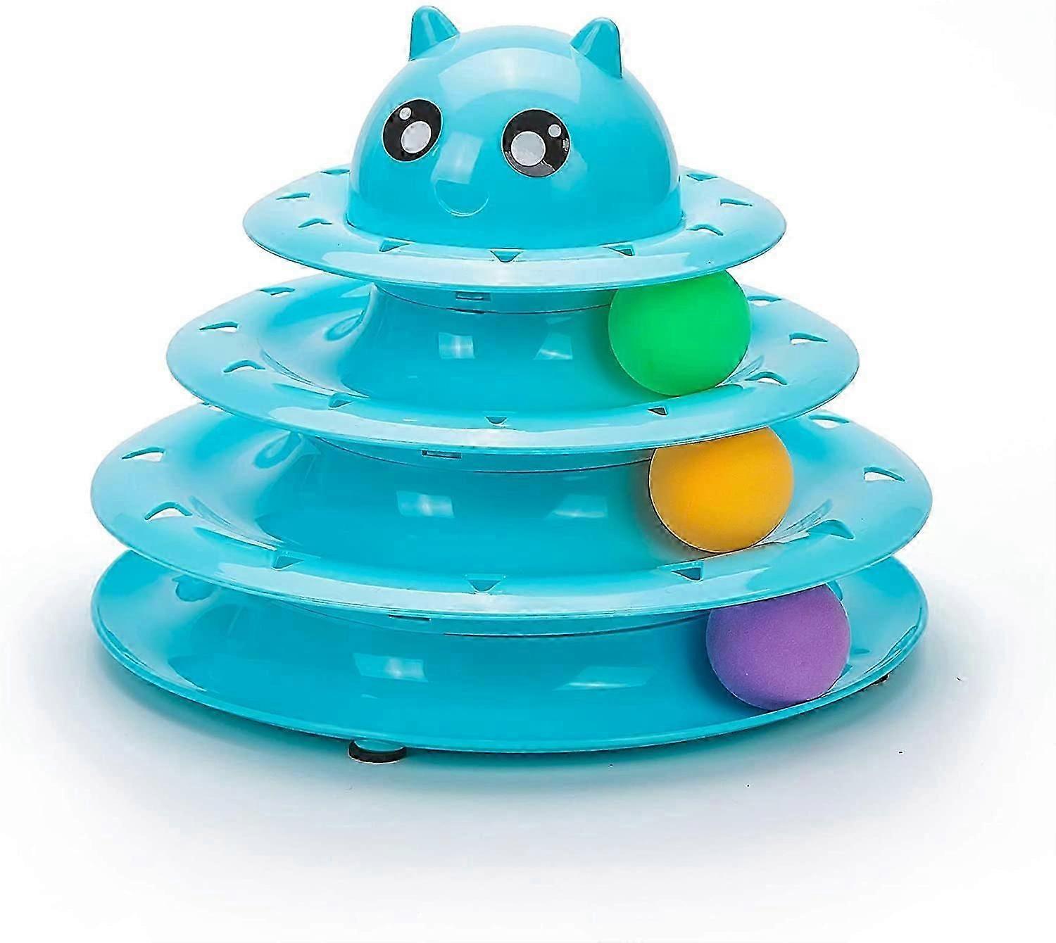 Interactive Cat Toy Roller with 3 Colourful Balls - Fun Exercise Teaser for Pets (Blue)