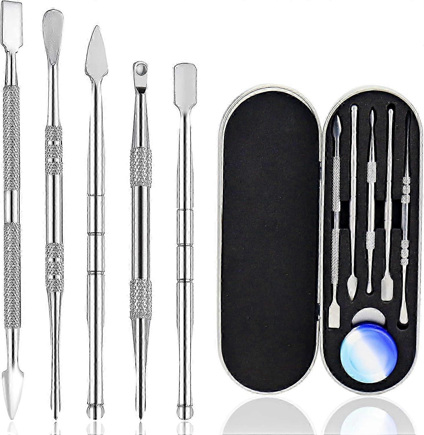 Wax Carving Tools Dab Stainless Steel Set with Metal Case for Jewellery, Sculpting, Modeling, Scraping Mini 5 Pcs (Silver)