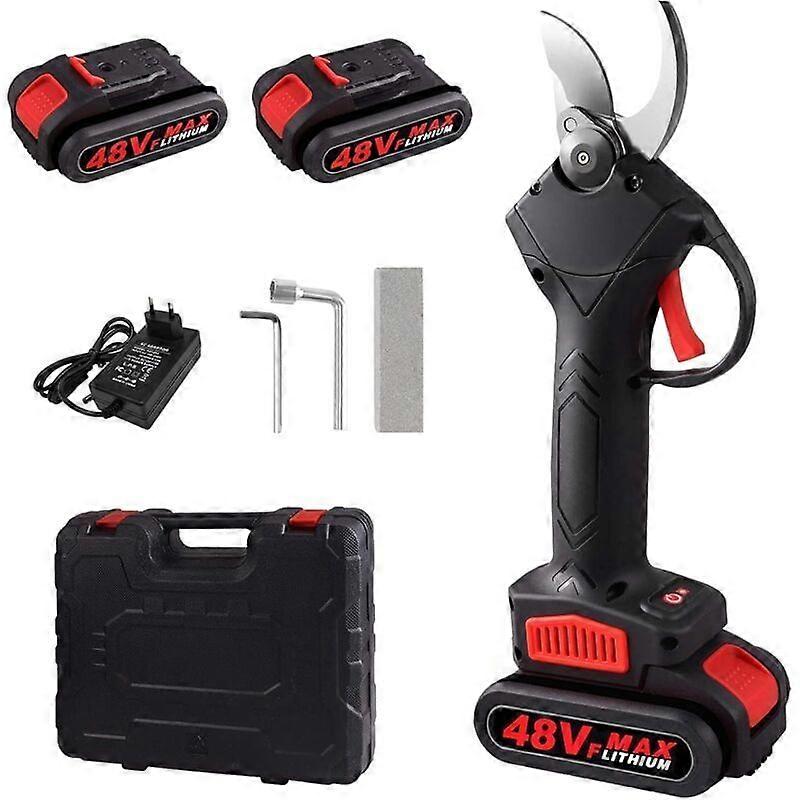48V Cordless Electric Pruning Shears - Professional Grade with Dual Batteries & Storage Box (EU Plug)