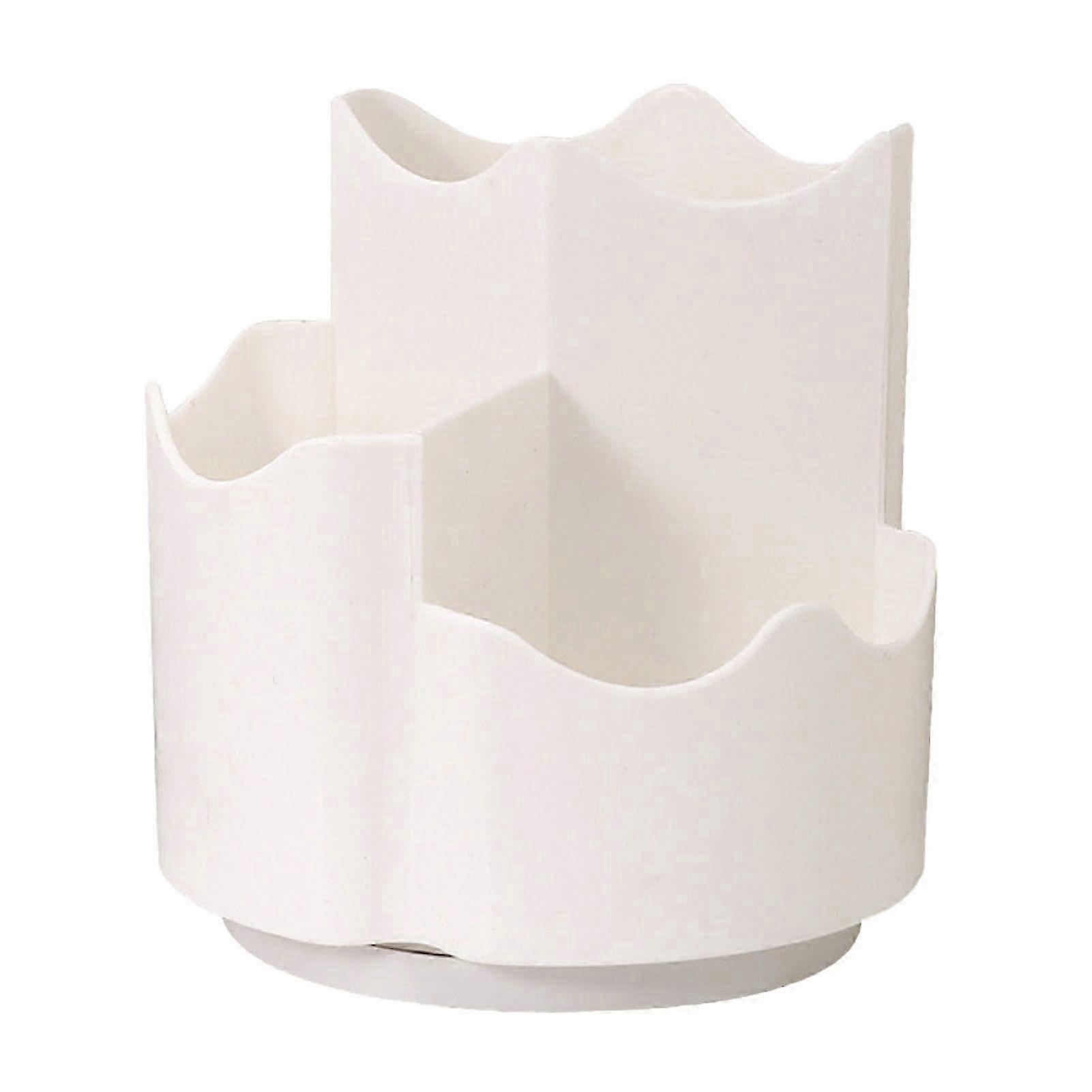 حامل قلم دوار 360 درجة وقلم رصاص مع 3 مقصورات للمكتب والمنزل - منظم فرشاة مكياج أبيض