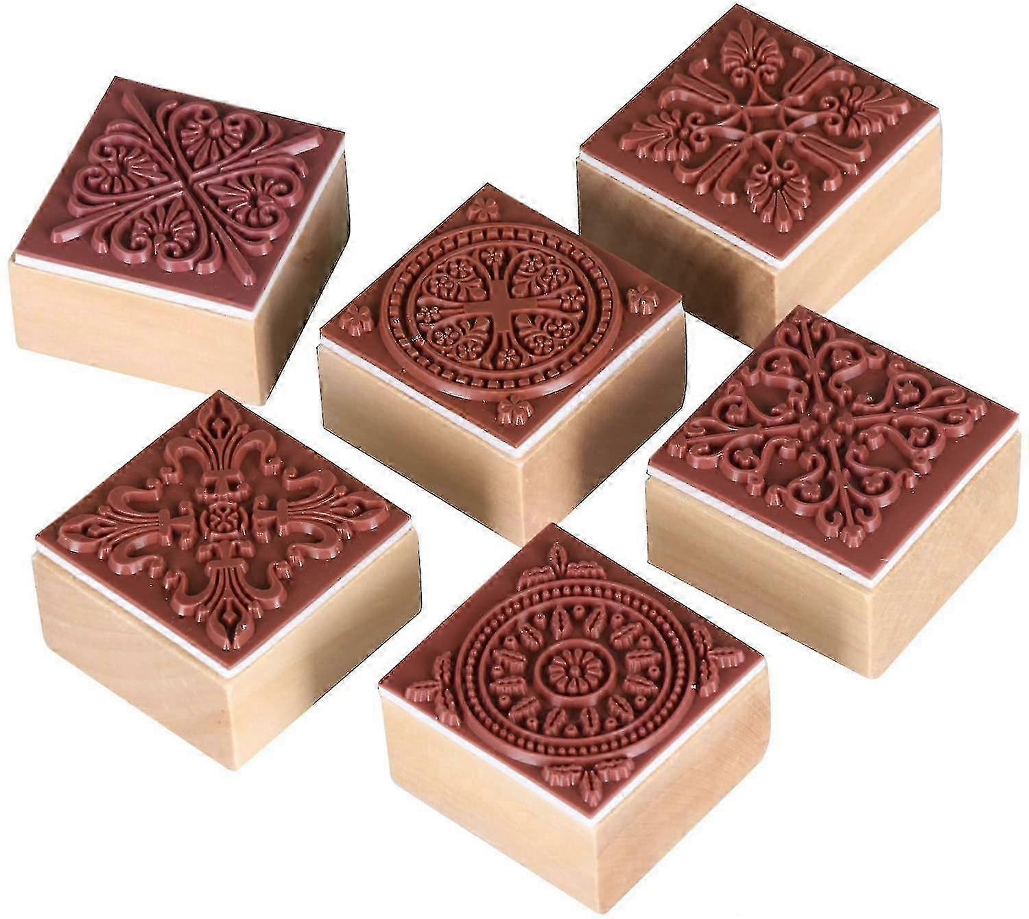 Wooden Rubber Stamp - Lace Pattern - 6pcs Classic Vintage Square Pattern Stamp