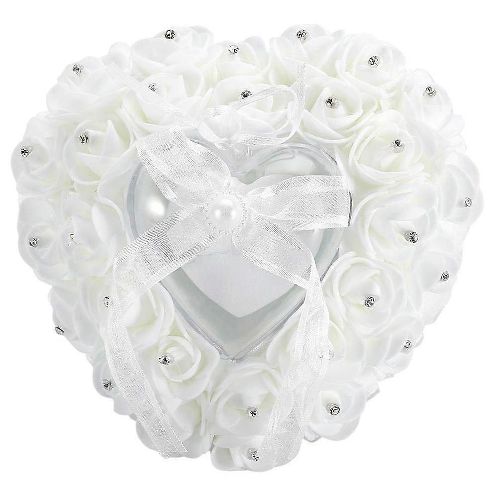 Ring Box, Heart Shaped Wedding Ring Case, White Cushion for Engagement and Bridal Party, Exquisite Ring Bearer Display