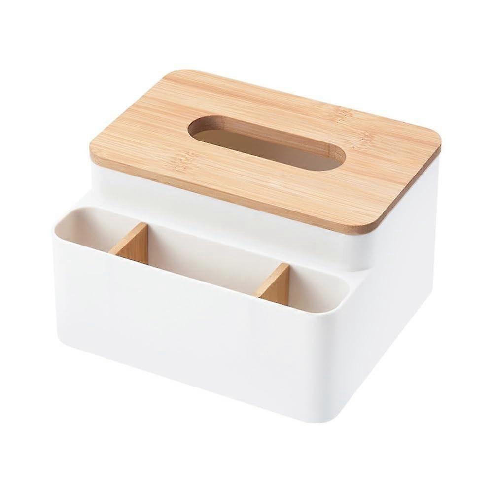 Tissue box with compartment, tissue holder for countertops at home, white, gray tissue box (white)
