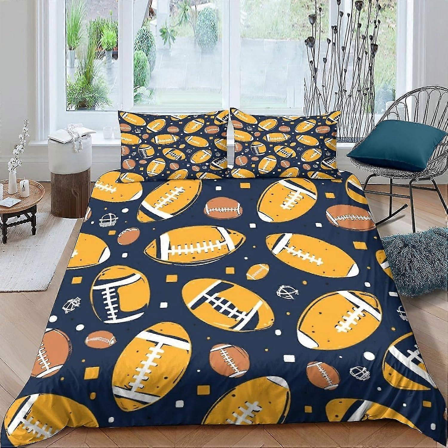 Capa de colcha de futebol Impressão 3D Conjunto de 3 peças com 2 fronhas Conjuntos de cama de fácil cuidado Personagens de desenhos animados de design de microfibra