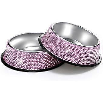 Rhinestone Stainless Steel Pet Bowl, Shiny Diamond-Decorated Feeder for Dogs and Cats