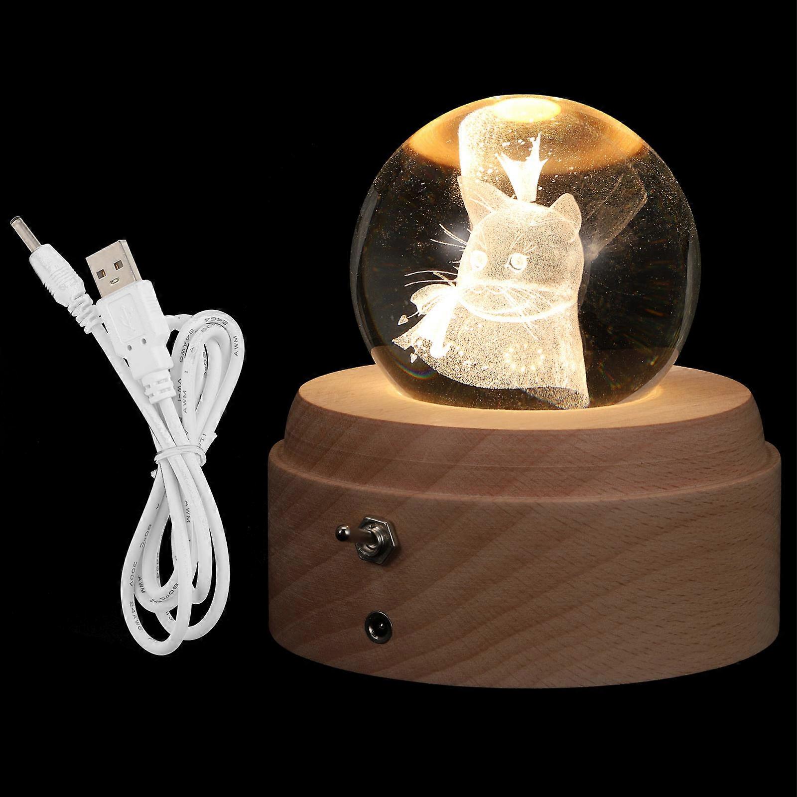 Led Crystal Lamp Rotatable Music Box 1Set Transparent Color Wood Base For Families Nighttime Use