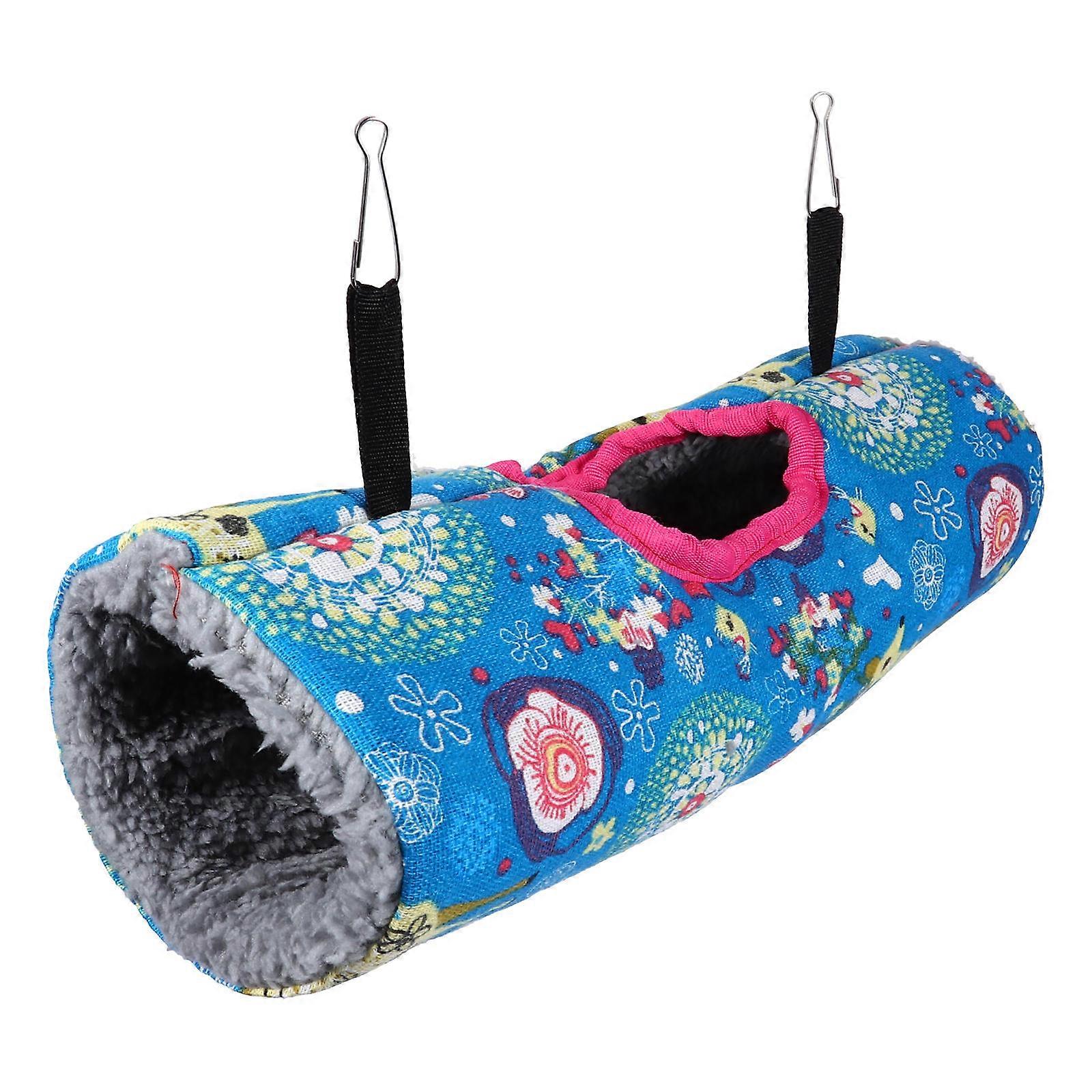 Ferret Tunnel Hanging Chinchilla Ferret Pet Hamster Resting Spot Blue 30x10cm Plush Linen Entertainment Stage 1Pack