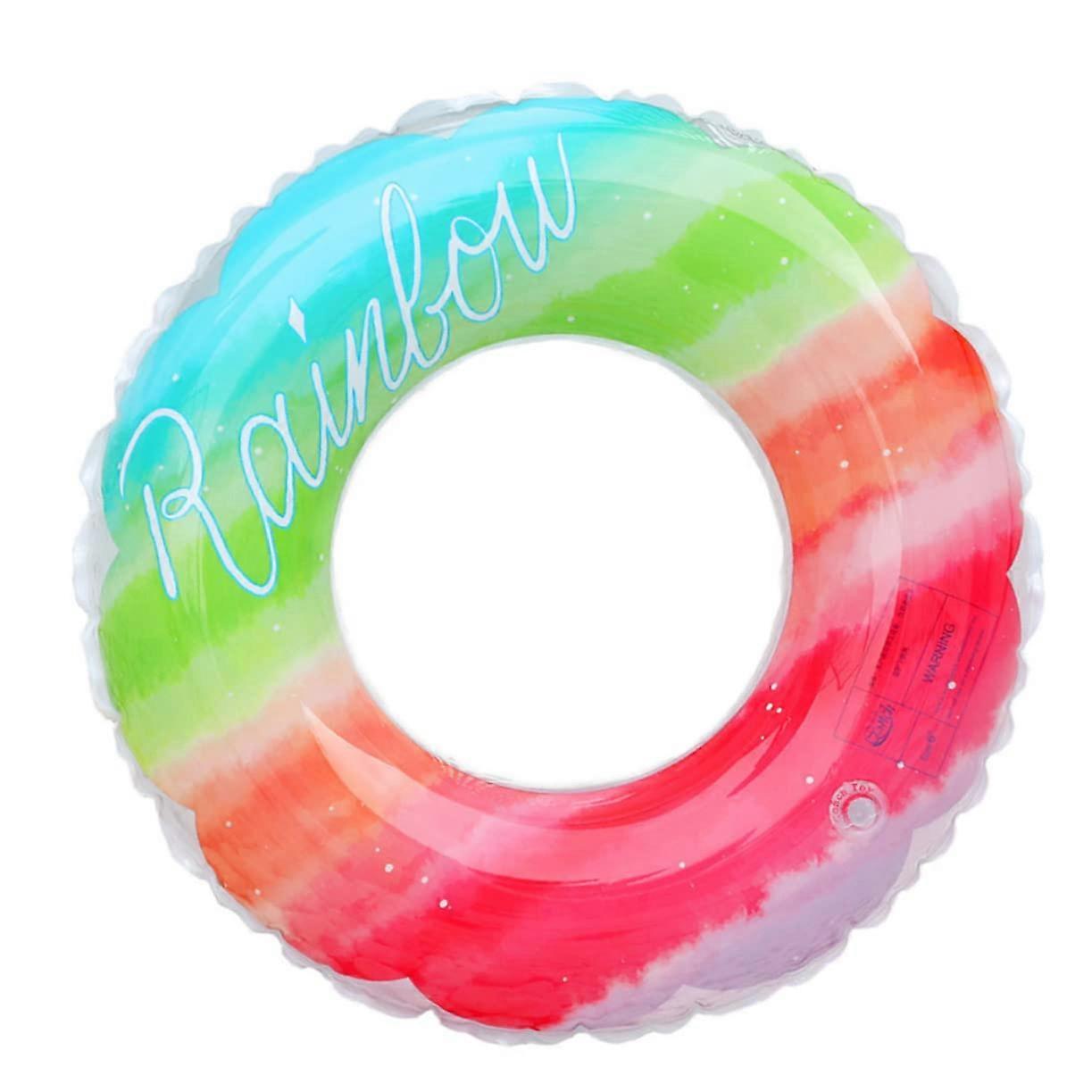 Rainbow Pattern Swimming Ring for Adults, Inflatable Swim Buoy, Colorful Pool Float, 36-Inch Diameter, Durable PVC Material