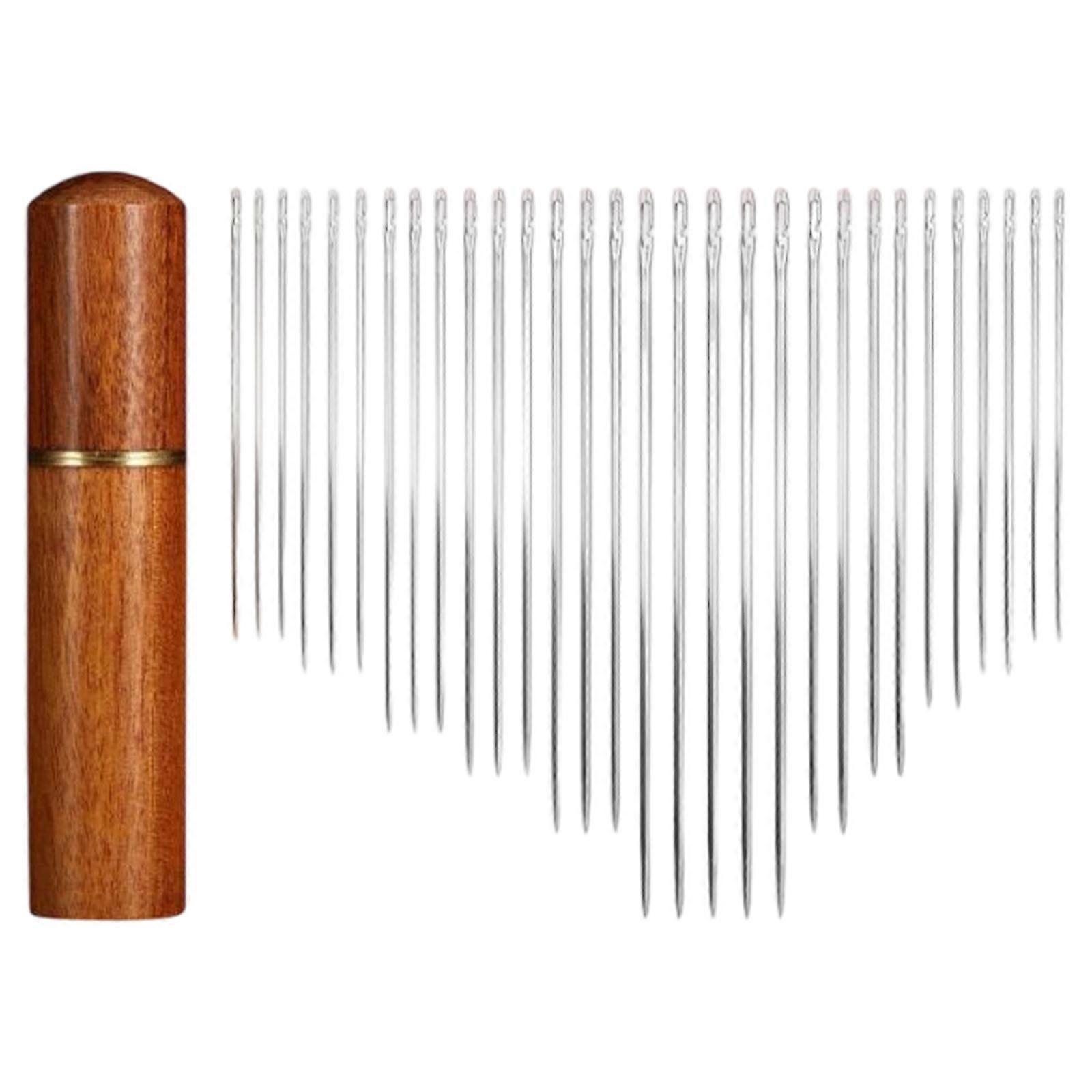 30 Prethreaded Hand Sewing Needle In Wood Case With Assorted Size for Effortlessly Fabric Repair and Crafting Projects Rosewood