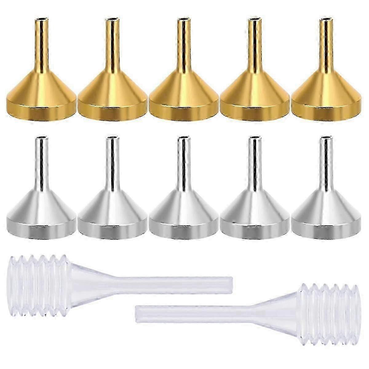 10er Pack kleine Metalltrichter & 2er Pack Mini-Pipetten - Perfekte Füller für kleine Flaschen und Kunsthandwerk - Einfach zu bedienendes Trichterset