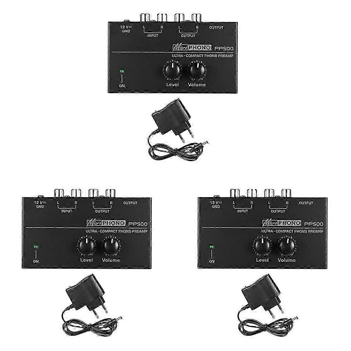 3X Pp500 Ultra-compact Phono Preamp Pre Amp Preamplifier With Level Volume Control Eu Plug