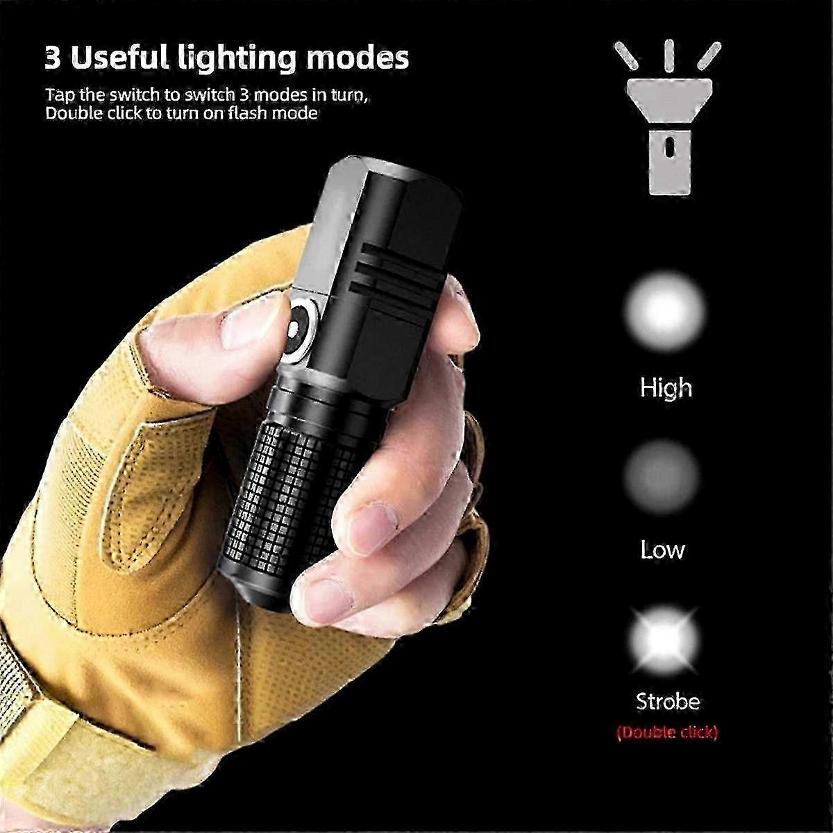2025 10000 Lumen Compact LED Flashlight with XHP50 USB Rechargeable Battery 3 Lighting Modes Portable Handheld Light 1200mAh Capacity