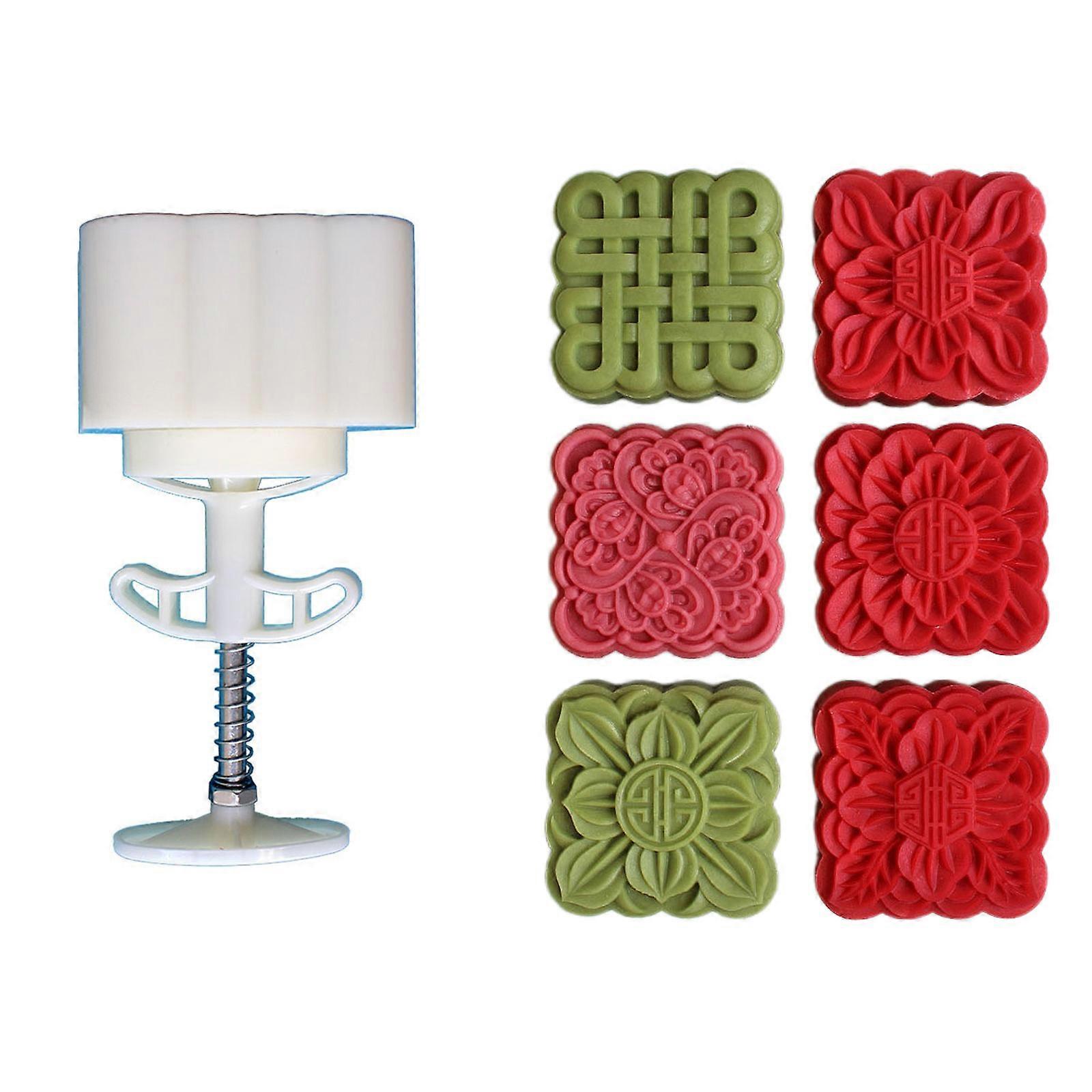Cookie Molds 3D Square Flower Pattern Dessert Molds Hand Pressure Dessert Maker Baking Tool for MidAutumn Festival Multicolor