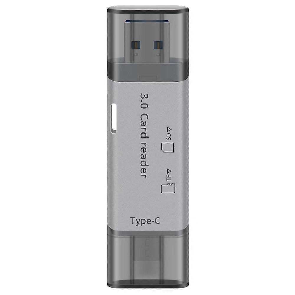 A1  New USB3.0 Type-C card reader SD/TF card dual-head multi-function two-in-one card reader silver gray