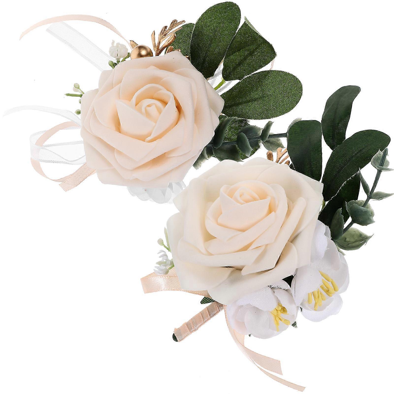 Artificial Wedding Corsage and Boutonniere Set – Faux Flower Wrist Bracelet for Brides, Bridesmaids, Grooms – Ideal for Ceremonies, Anniversaries,