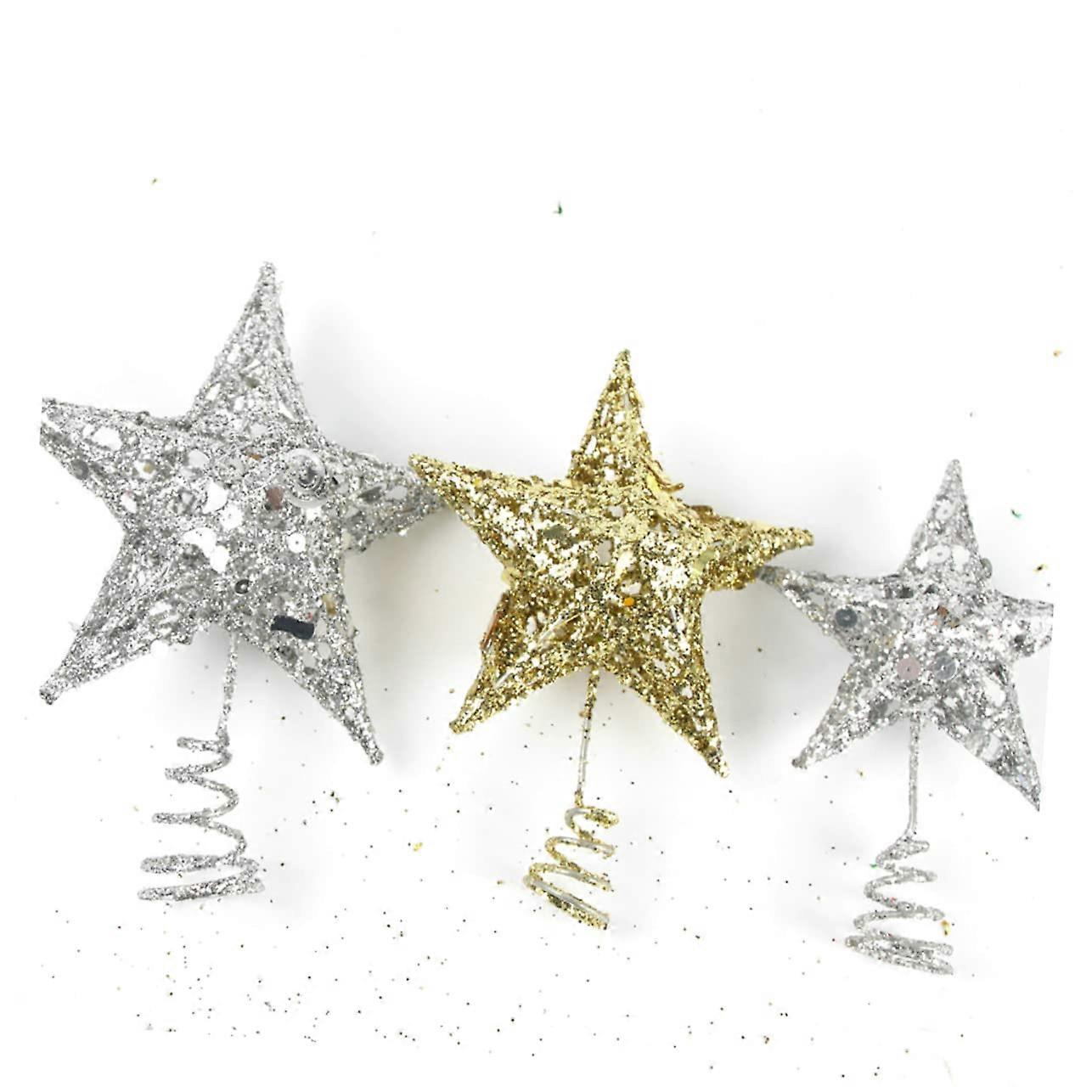 30 cm Star Tree Topper with 5 Tips, Glittering Treetop, Silver