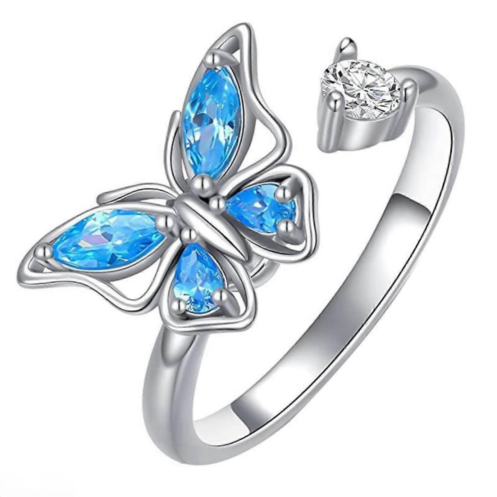 Ring Rings Womens Jewelry Rotating Butterfly Opening Ring Adjustable Zirconia Crystal Korean Version RG14702SV Resizable