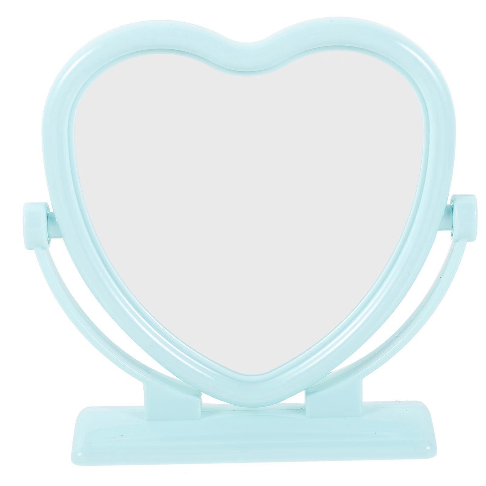 Heart Shaped Double Sided Tabletop Mirror for Home Use Sky-blue Glass Compact Size