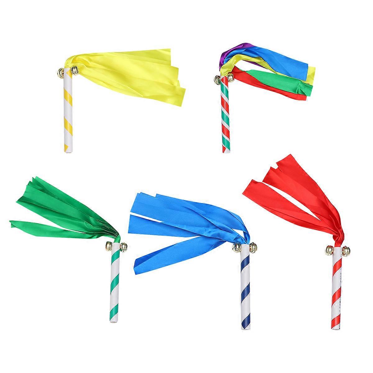 5PCS PVC Cheerleading Pom Poms with Knitted Handles, Reusable Shiny Ribbons with Bell for Dance, Sports Events, and School Competitions, Assorted