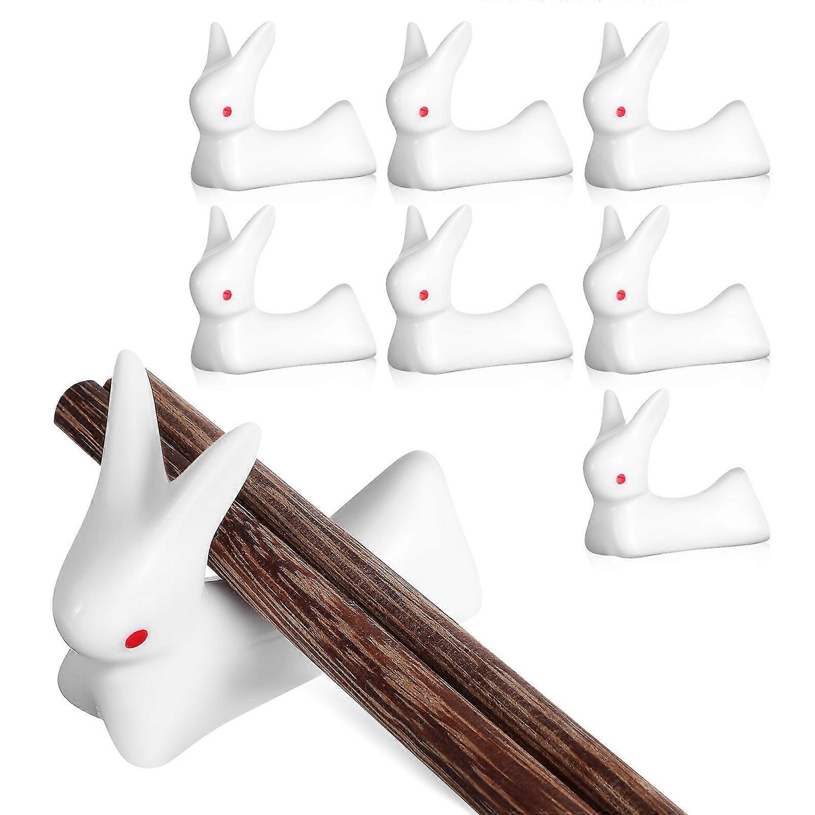 8 Pcs Ceramic Rabbit-Shaped Chopstick Rests for Home White Elegant Tableware Accessories