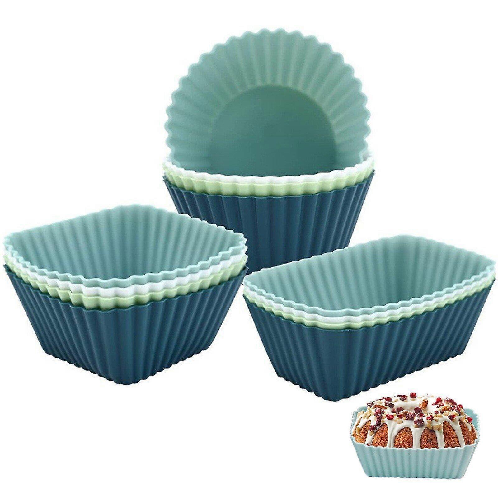 Silicone Muffin Cases 24 Pieces Reusable Muffin Cases NonStick Cupcake Muffin Cases Pastry Cake Moulds DIY Baking Bread Muffin Cake