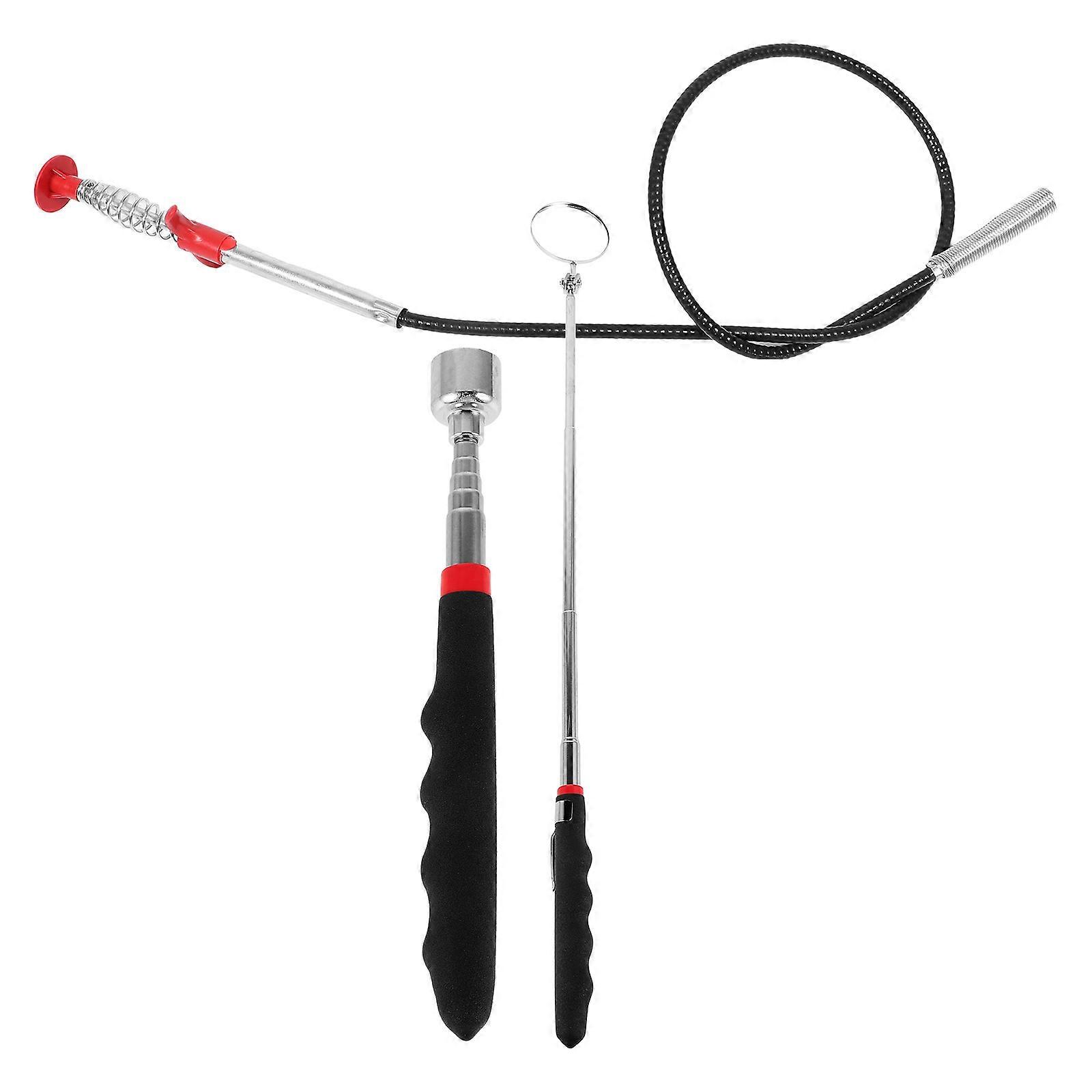 Versatile Telescoping Mirror Tool For Automotive Repair Mechanics Adjustable Length Silver 1 Set