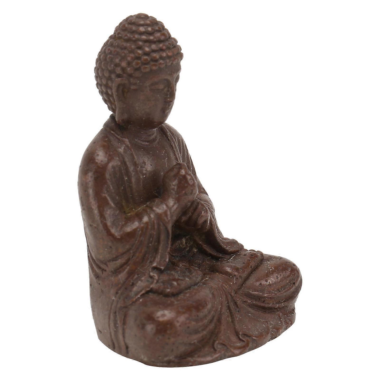 Mini Buddha Figurine for Desktop Decoration with Vivid Details and Smooth Lines Made of Copper in Coffee Color