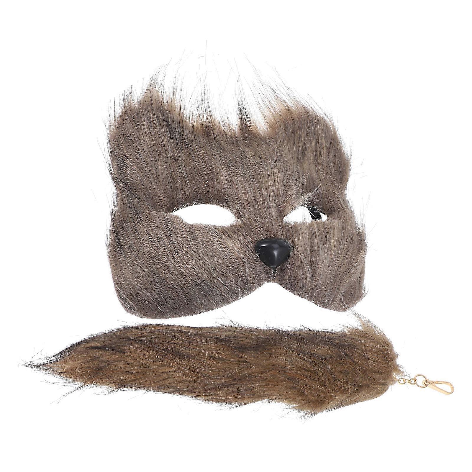 Fox Mask Tail Set and Mask for Decoration 1Set Fluffy Halloween Costume Prop