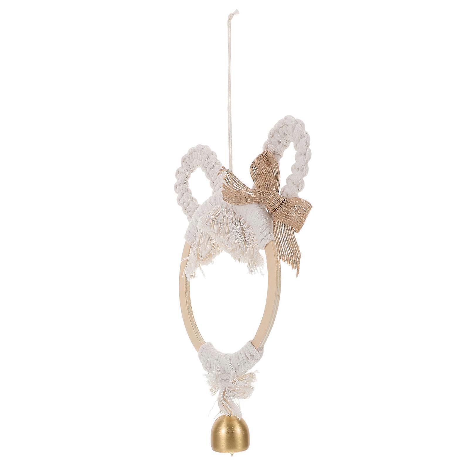 Handwoven Macrame Bunny Wind Chime with Bell – Unique Wall Hanging Decor for Home, Bedroom, Nursery, and Living Room – Easy Installation, Calming