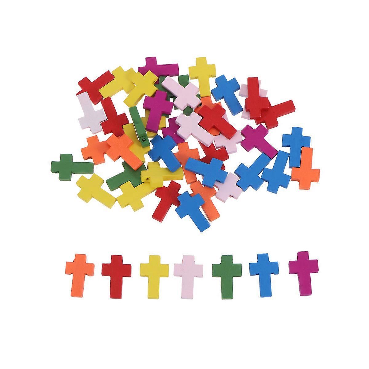 50pcs Wooden Cross Necklace Pendant DIY Fashion Jewelry Charm for Making Assorted Color