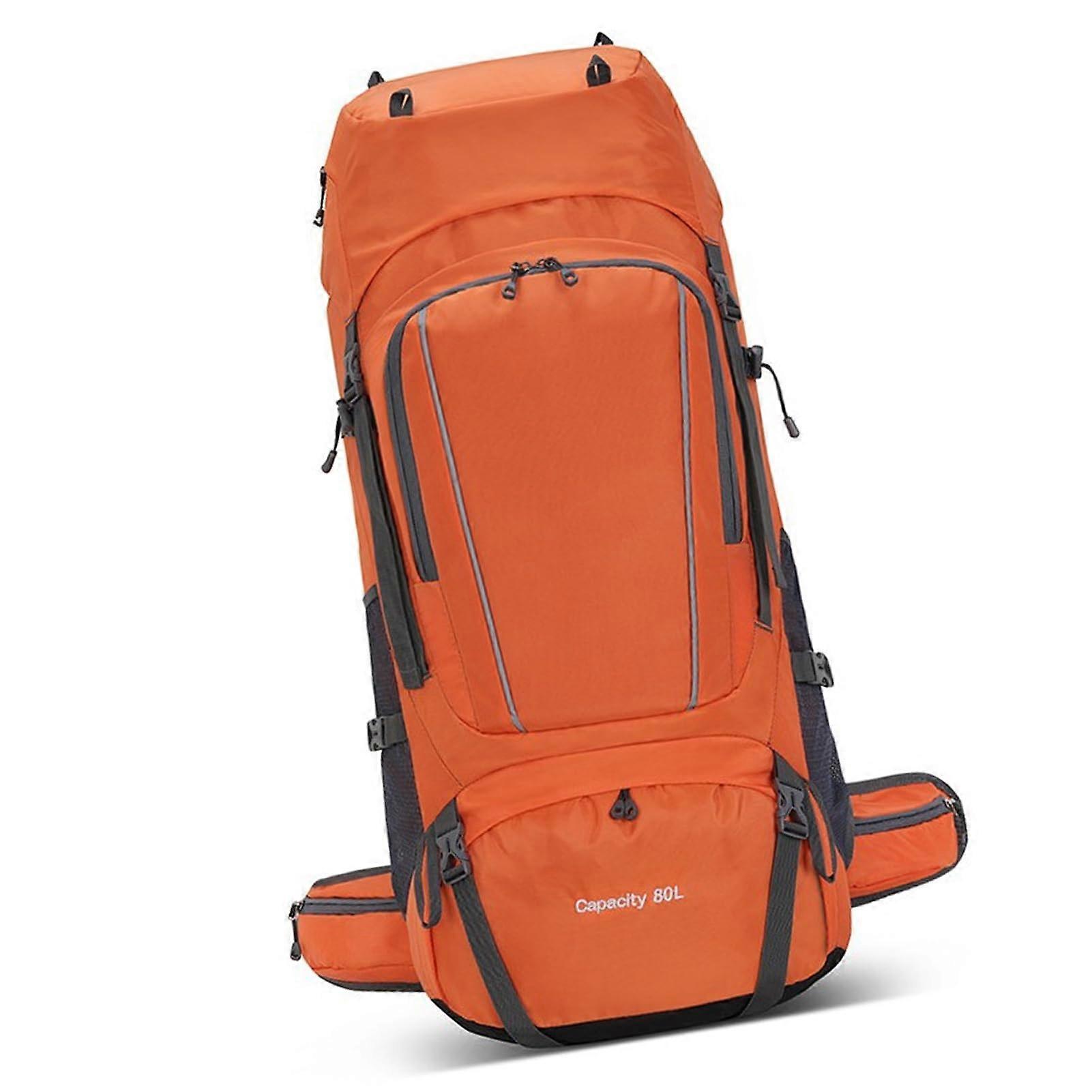 80L Large Camping Backpack, Water-Resistant Oxford Fabric, Lightweight with Rain Cover, Fits Trekking Poles and Sleeping Pads, Orange