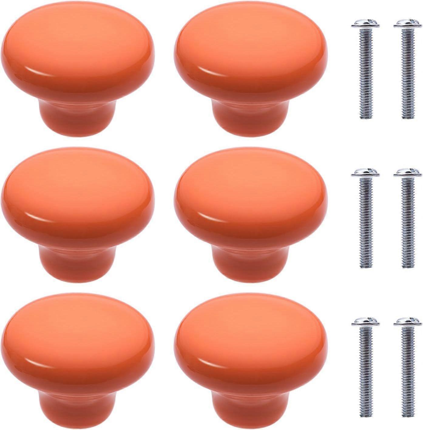 6Pcs Ceramic Furniture Knobs Round Shape Ceramic Cupboard Drawer Knobs Pulls Handles for Bookcase Kitchen Cabinets (Orange)