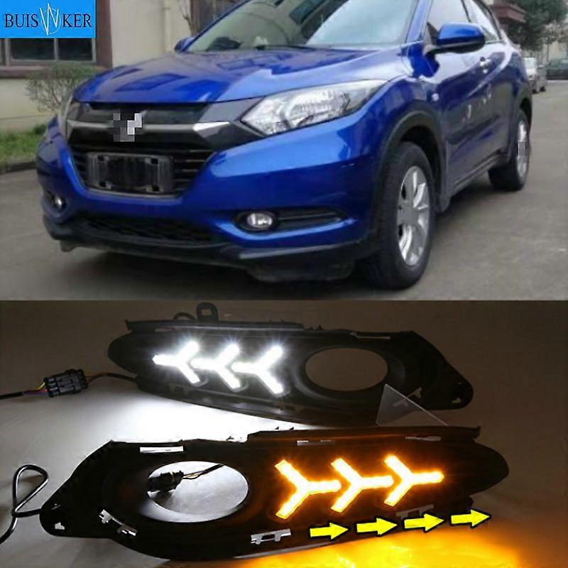 Applicable 2Pcs DRL fog lamp Daytime Running Lights with yellow turn signal For Honda HR-V HRV Vezel 2014 2015 2016 2017 2018