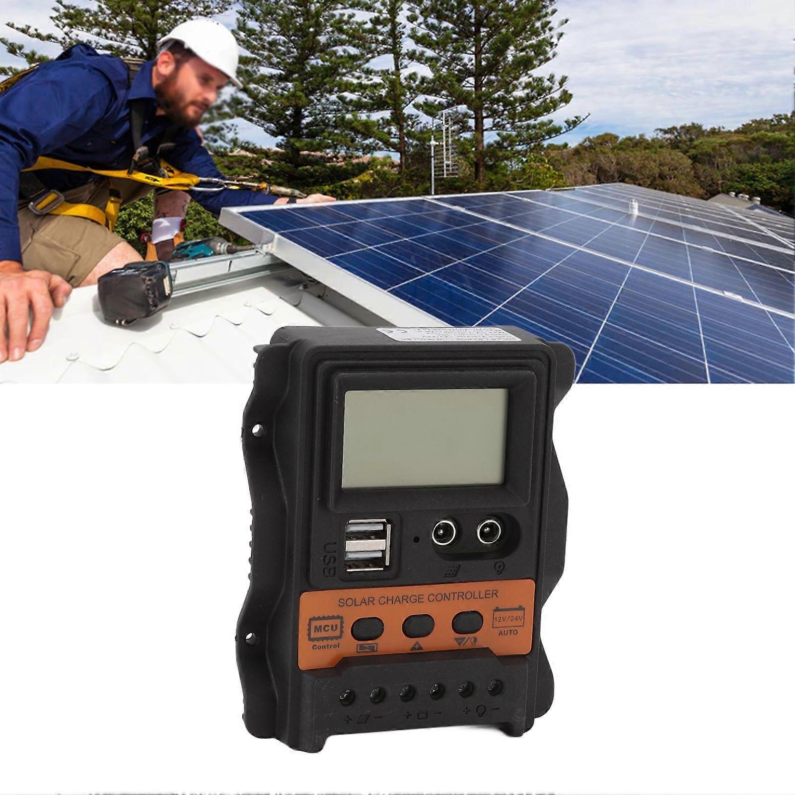 12V 24V Dual USB Solar Charge Controller PWM Photovoltaic Solar Panel Charge Regulator with LCD Display 20A 