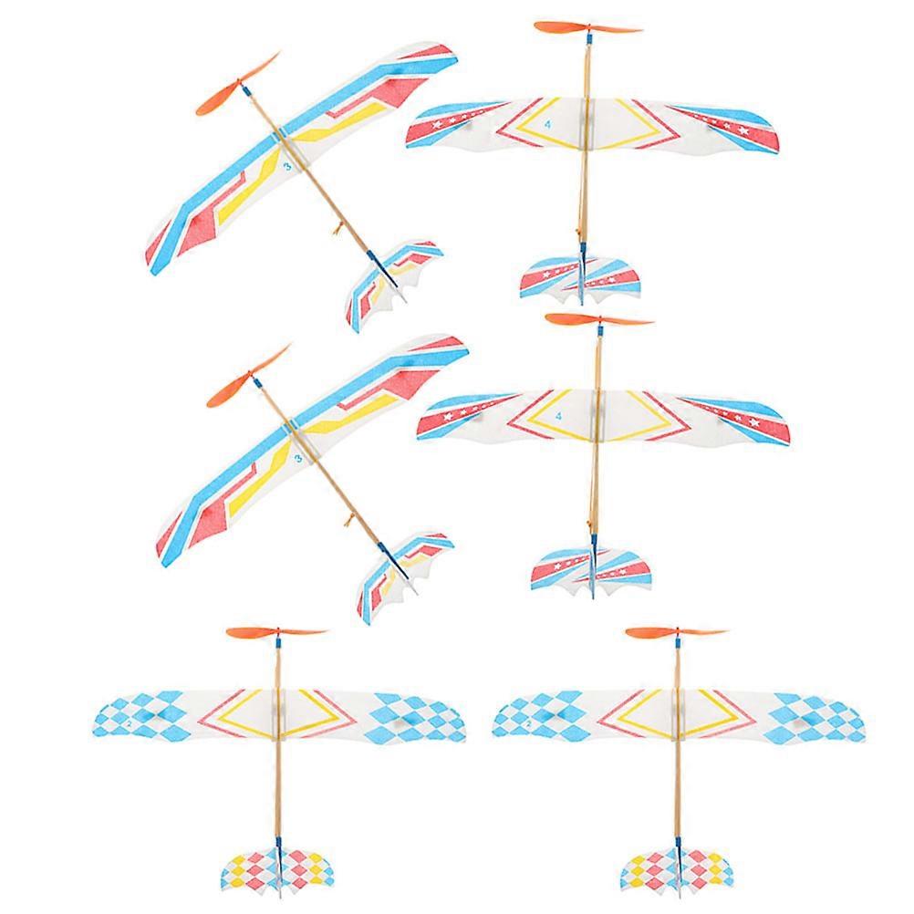 6pcs Rubber Band Powered Airplane Model Small Glider Easy to Assemble for Kids and Festivals Assorted Colors and Designs