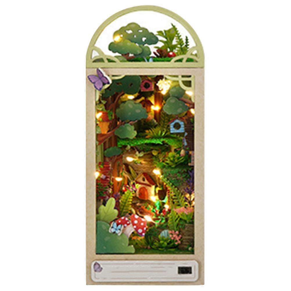 1 Set DIY Wooden House Model Kit Forest Scene Bookend Creative Craft Home Decor Display for Desk Bookshelf No Battery Required