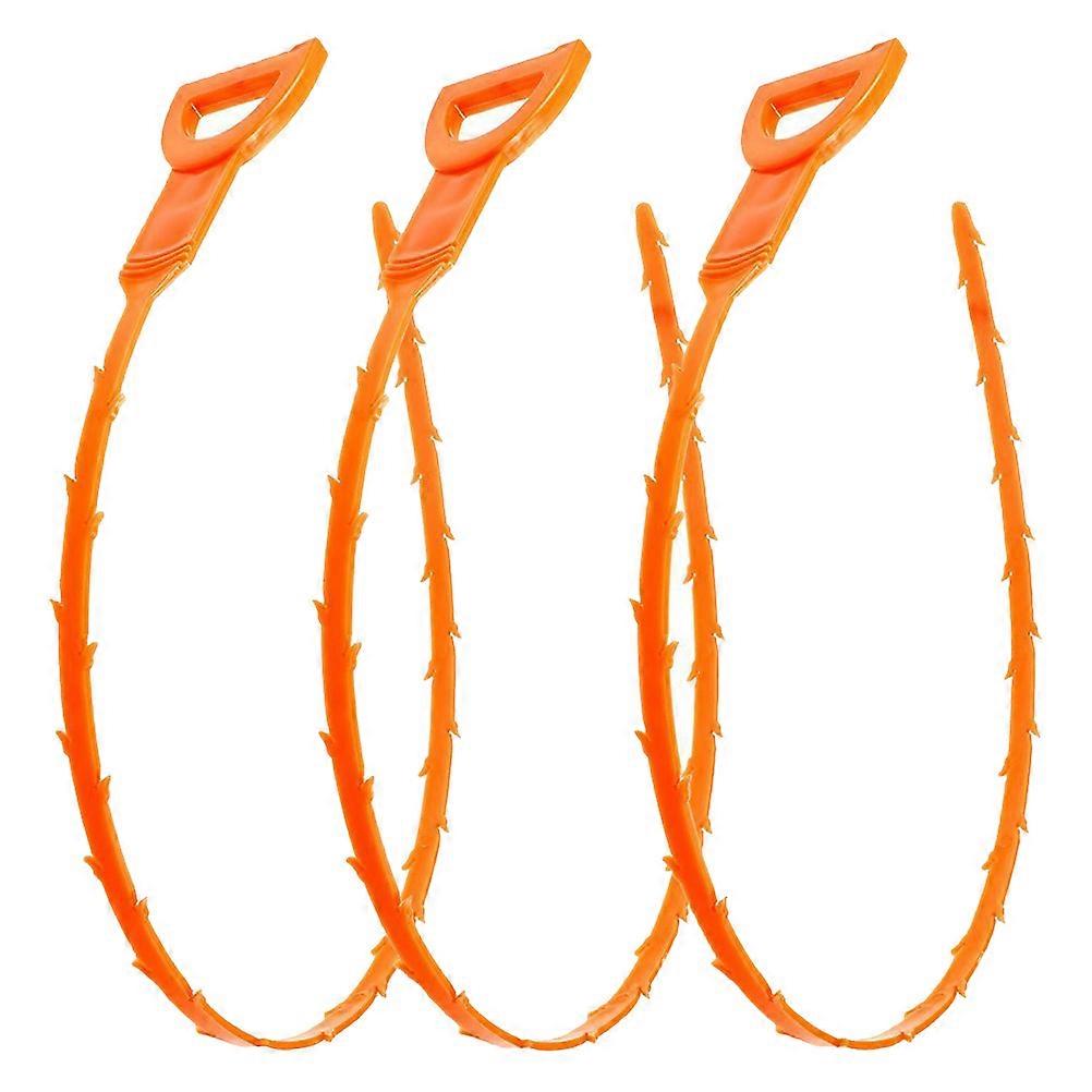 3Pcs Hair Drain Clog Remover Cleaning Tool for Utility Sinks and Bathtubs Orange Rubber Material Ideal for Families and Homeowners