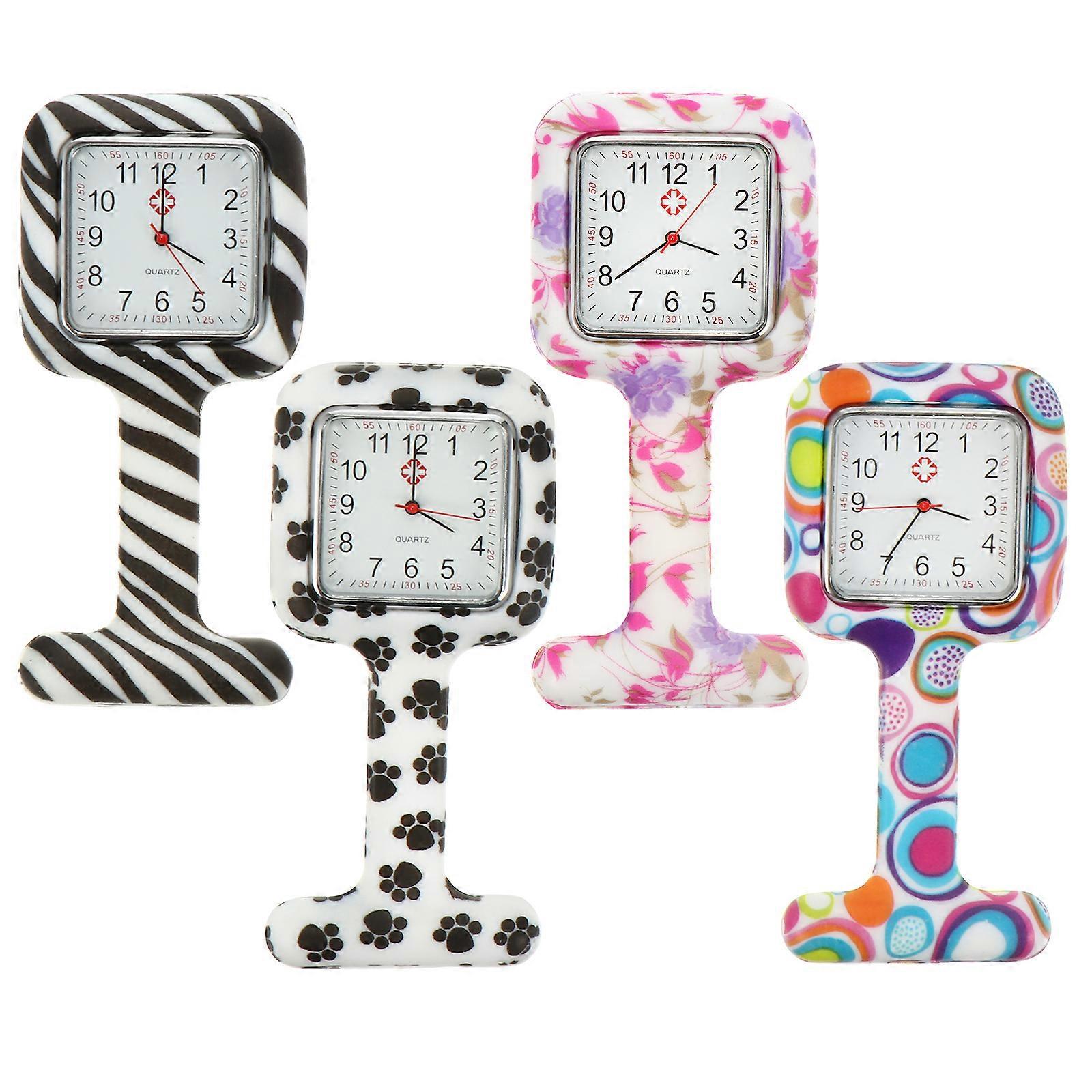 4 قطع سيليكون معلقة ممرضة الساعات مع دبوس دائم الكوارتز الجيب الساعات للمهنيين الطبيين والأطباء والممرضات والطلاب