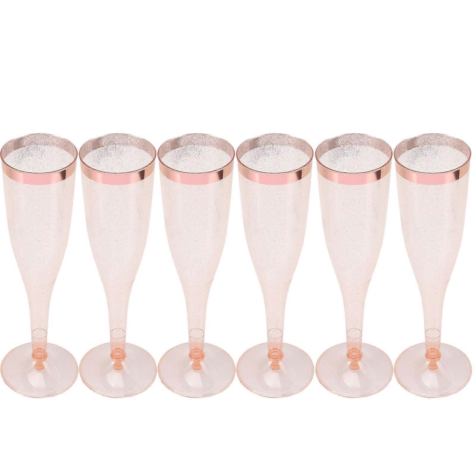 Elegant Disposable Glitter Flutes Wine Goblets 6Pcs for Party Use with Tall Stemmed Design and Pink Color